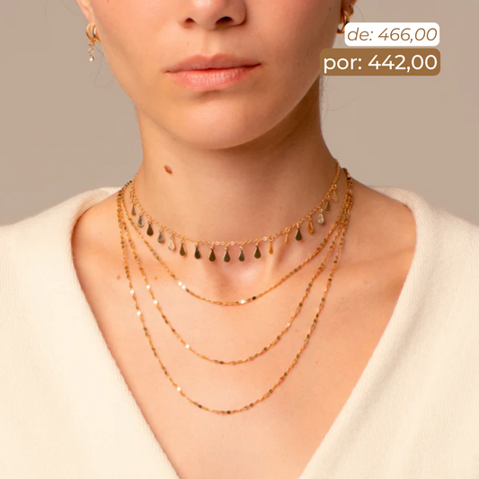 Mix Colar Gotinhas Curto + Colar River