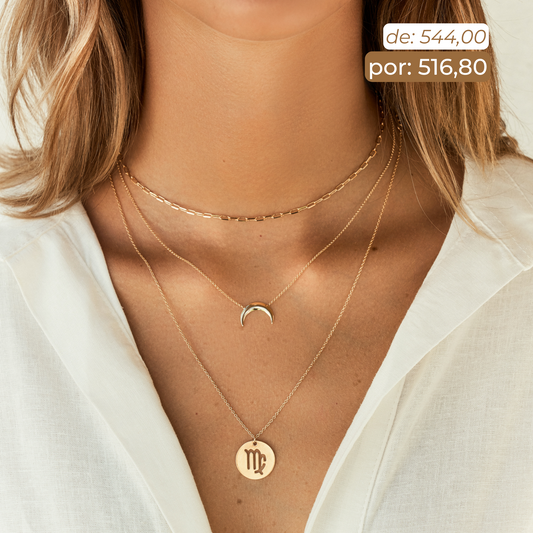 Mix Colar Choker Chain + Luna + Medalha
