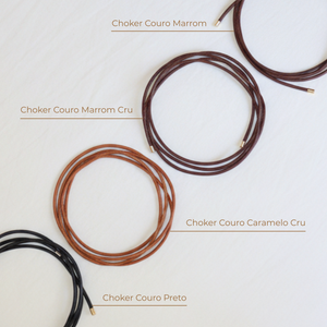 Choker Couro Marrom Cru