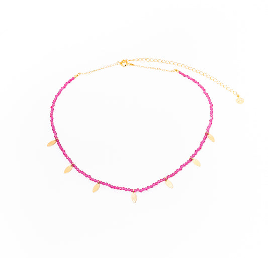 Colar Leaf Cristal Rosa