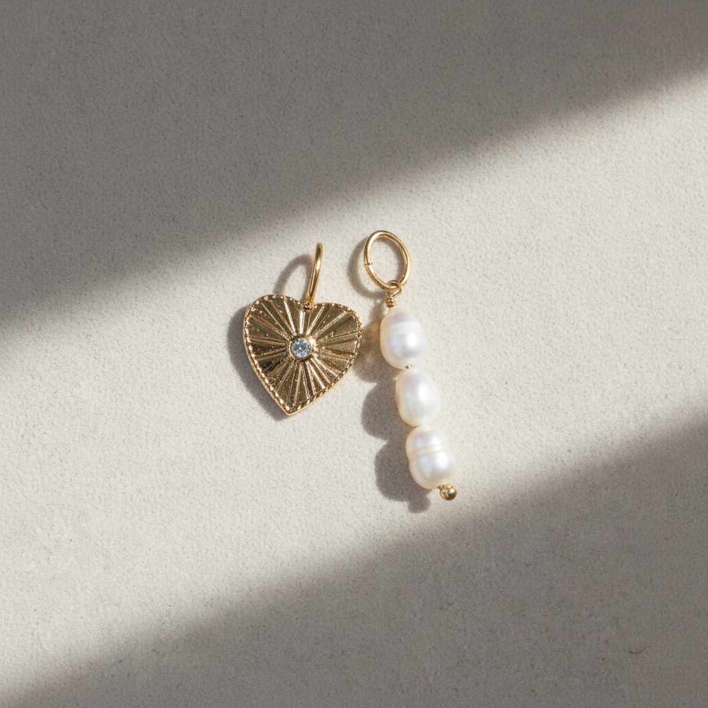 Mix Charm Coração + Charm Pérolas