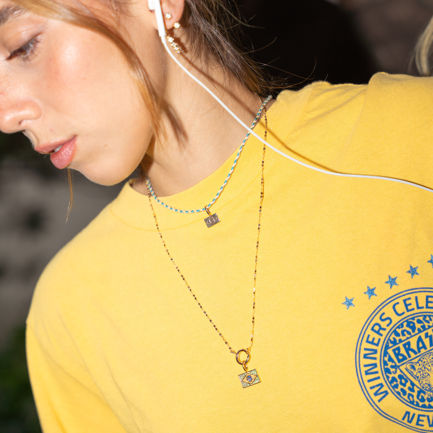Colar Charm River + Charm Brasil